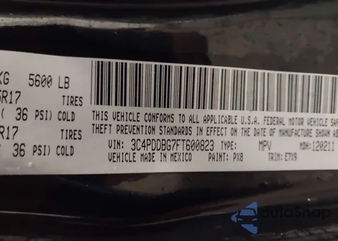 2015 Dodge Journey Sxt from USA, damaged, VIN 3C4PDDBG7FT600823